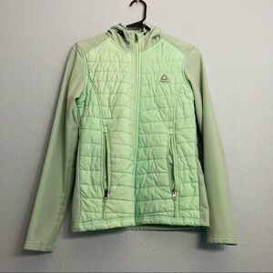 Reebok Quilted Puffer Fleece Jacket with Hood - Mint Green - Womens Small